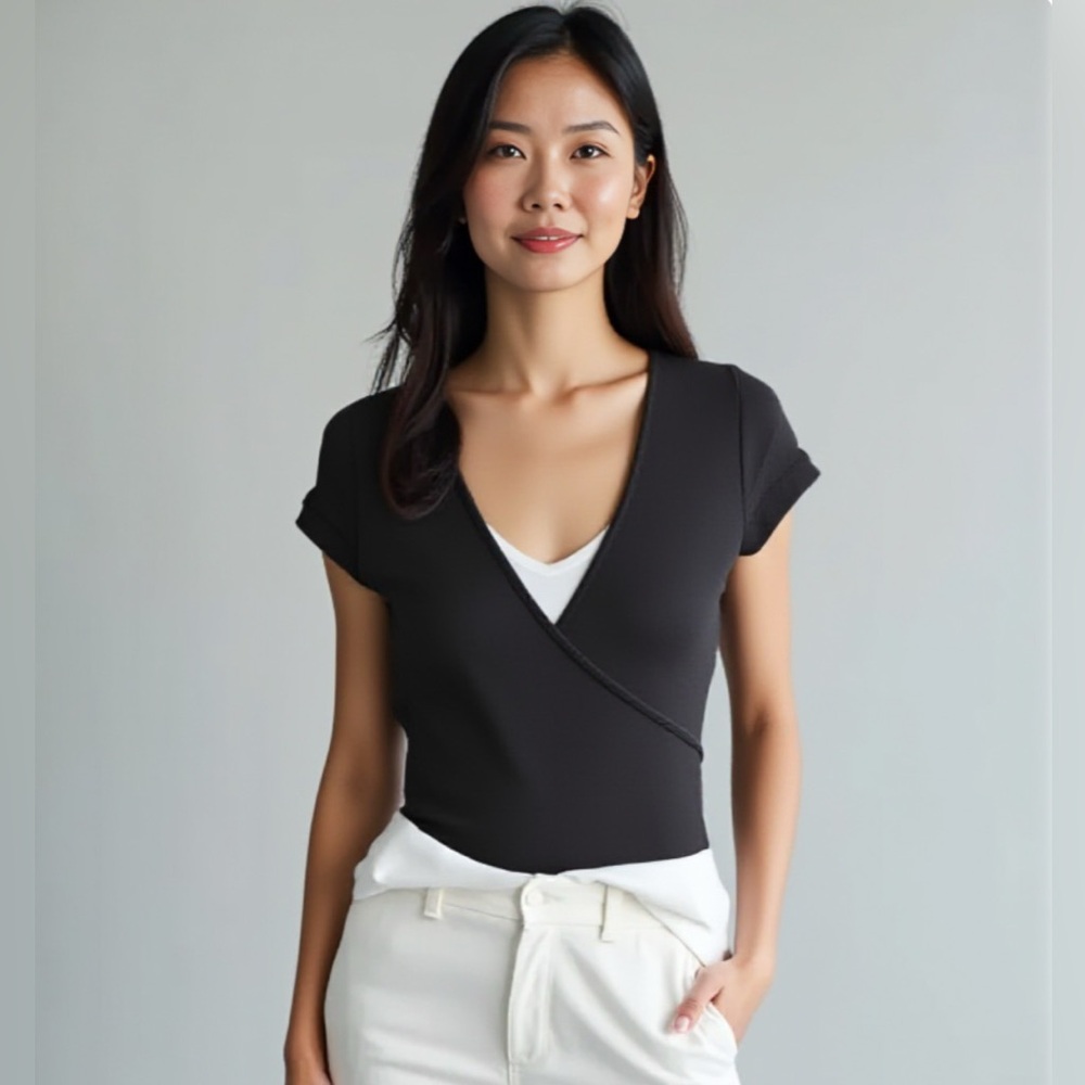 Abercrombie & Fitch Bodysuit Black Short Sleeve Wrap - Size, S